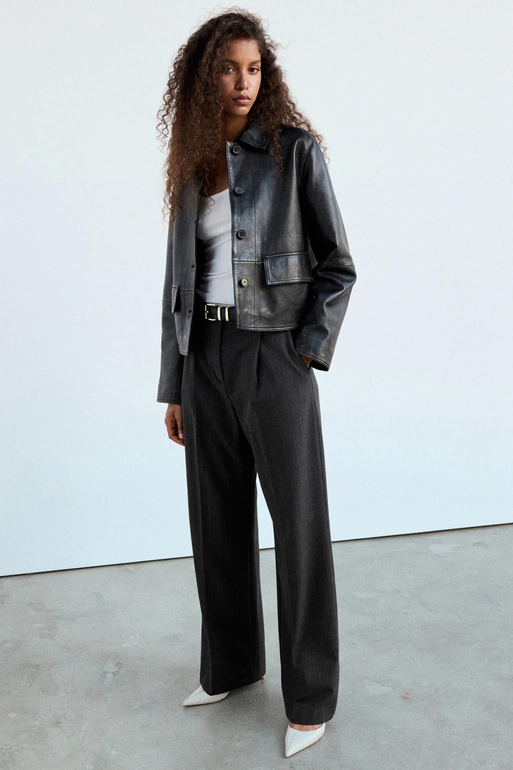 Mango wide leg broek met krijtstreep - grijs