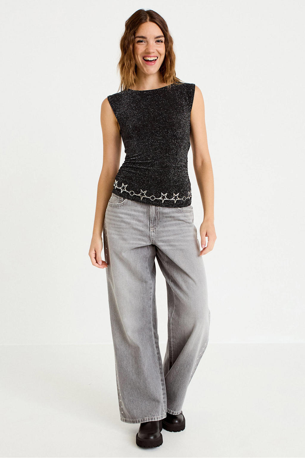 Cache Cache wide leg jeans met studs - grijs
