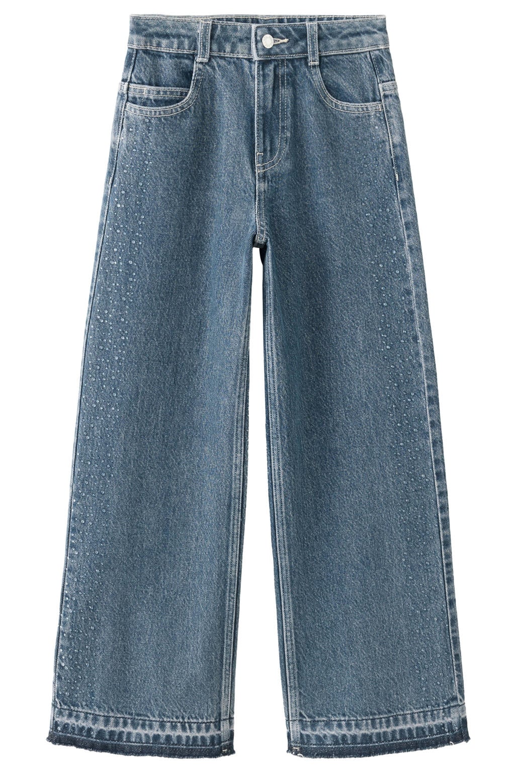Mango Kids straight leg jeans met strass-steentjes en print - middelblauw