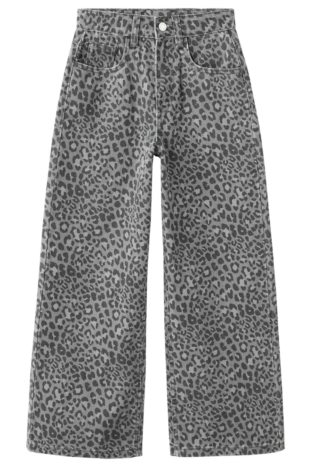 Mango Kids straight leg jeans met panterprint - antraciet