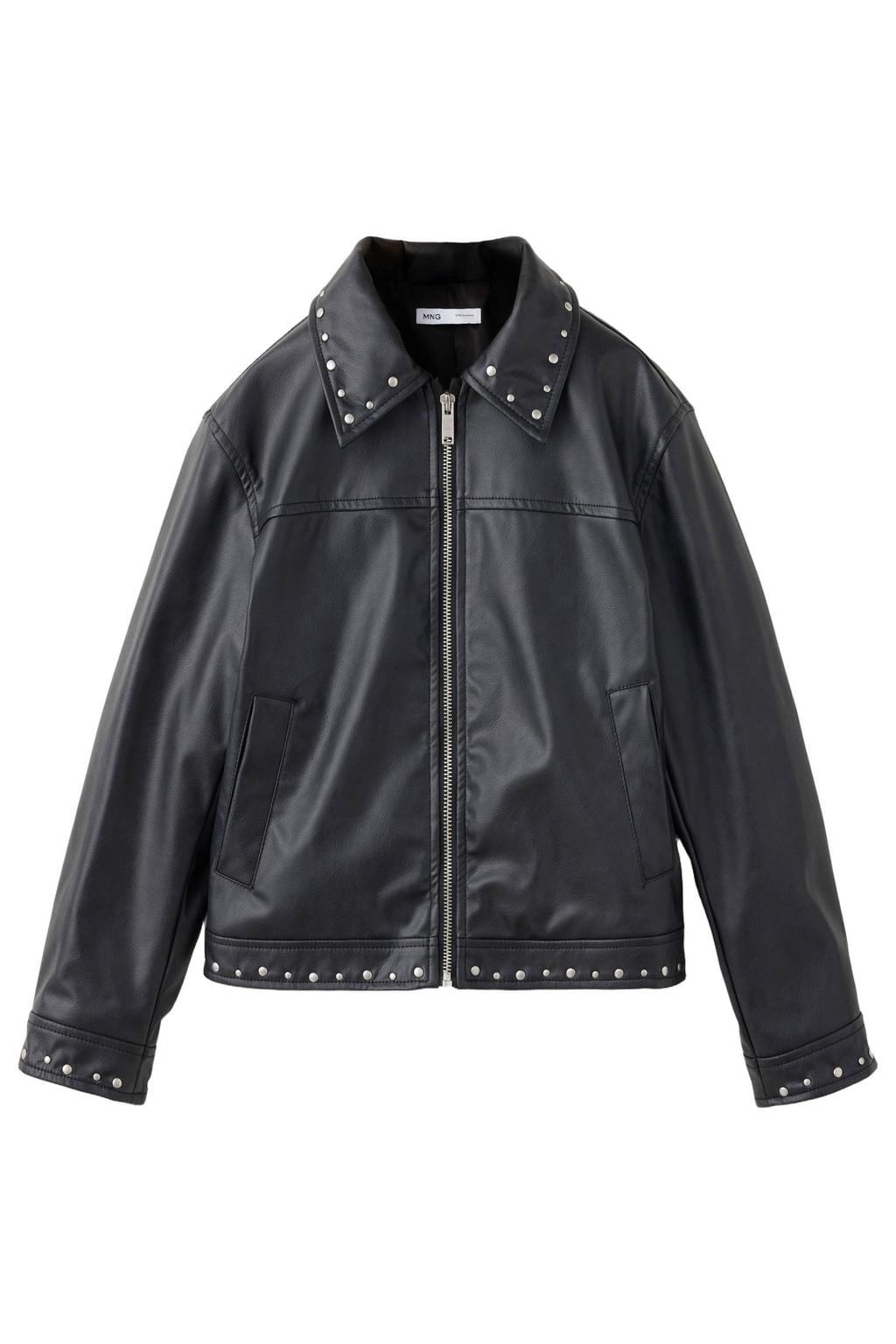 Mango Kids imitatieleren jas met studs - zwart