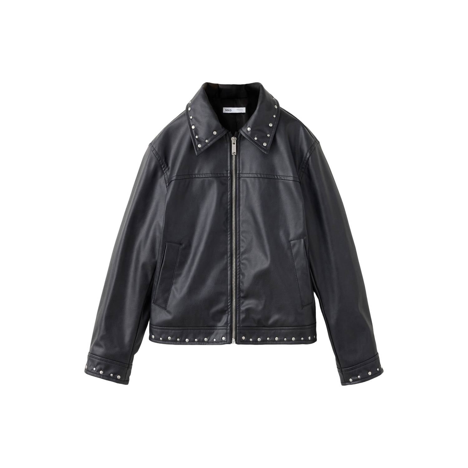 Mango Kids imitatieleren jas met studs zwart