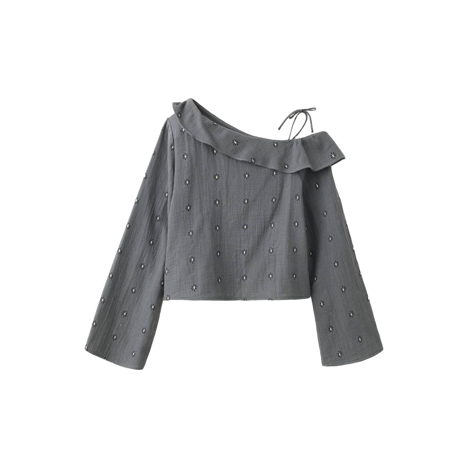 Mango Kids one shoulder gebloemde top met ruches grijs