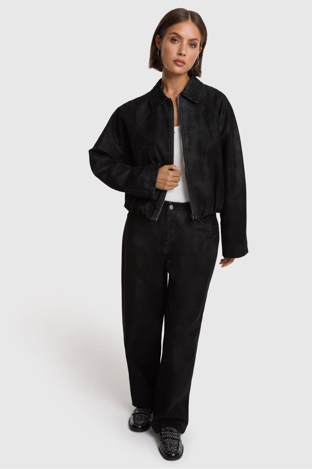 Zwarte dames Alix the Label suède baggy broek met regular waist, rits- en knoopsluiting en effen