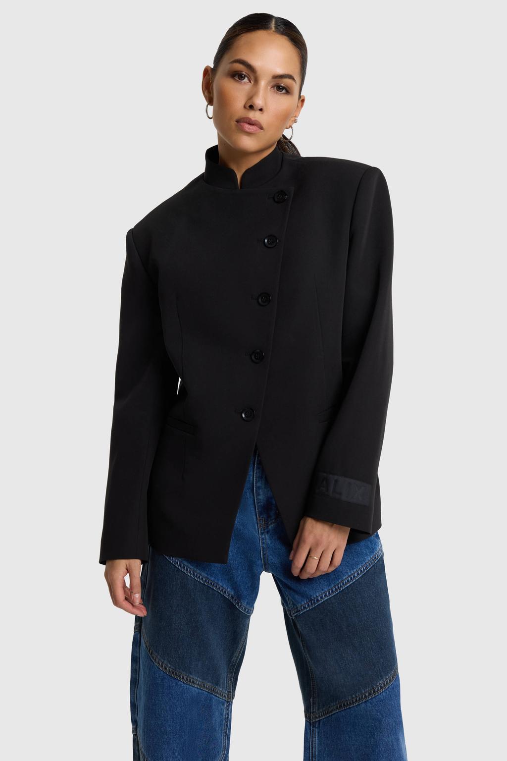 Zwarte dames Alix the Label regular blazer met effen, lange mouwen, opstaande kraag en knoopsluiting