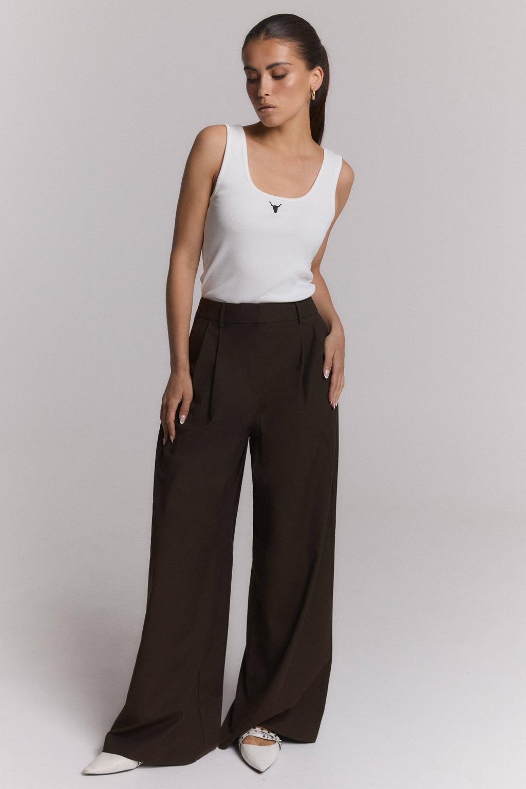 Bruine dames Alix the Label wide leg pantalon met rits- en haaksluiting en effen