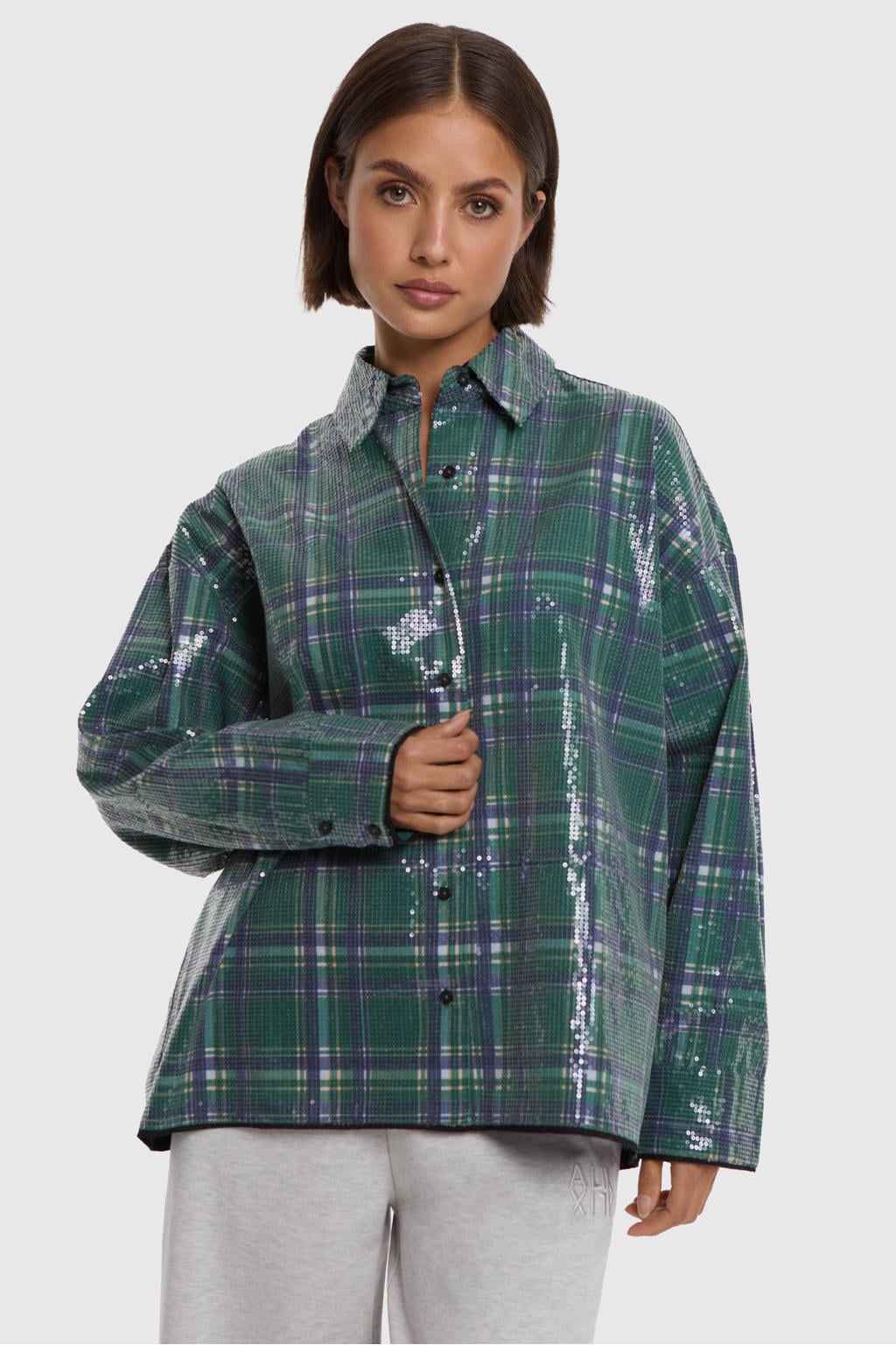Groene dames Alix the Label geruite blouse met lange mouwen, klassieke kraag en knoopsluiting