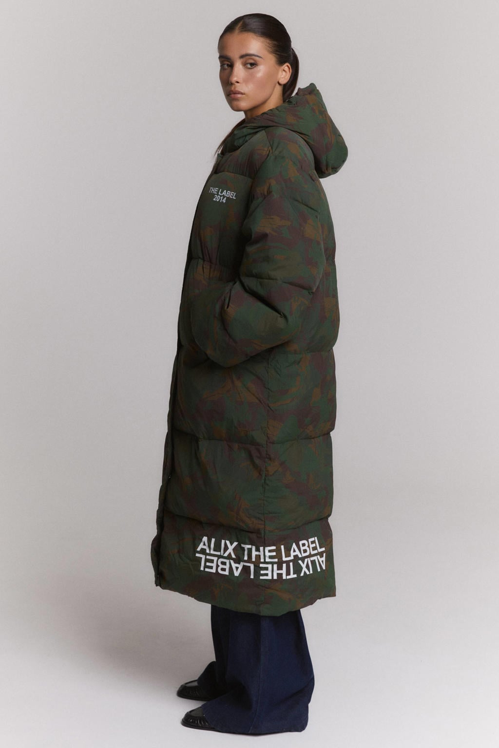 Groene dames Alix the Label quilted camouflage winterjas van polyamide met lange mouwen, capuchon, rits- en drukknoopsluiting en doorgestikte details