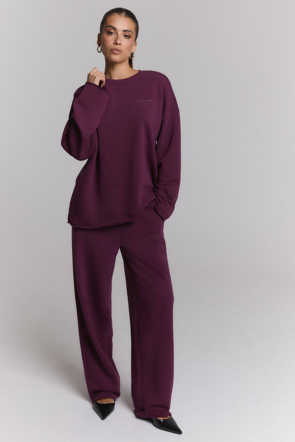 Aubergine dames Alix the Label barrel joggingbroek met regular waist en effen