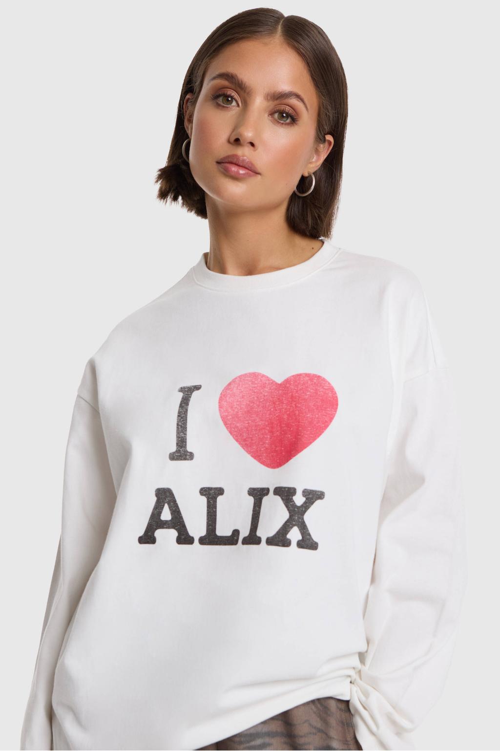 Witte dames Alix the Label T-shirt met effen, lange mouwen en ronde hals