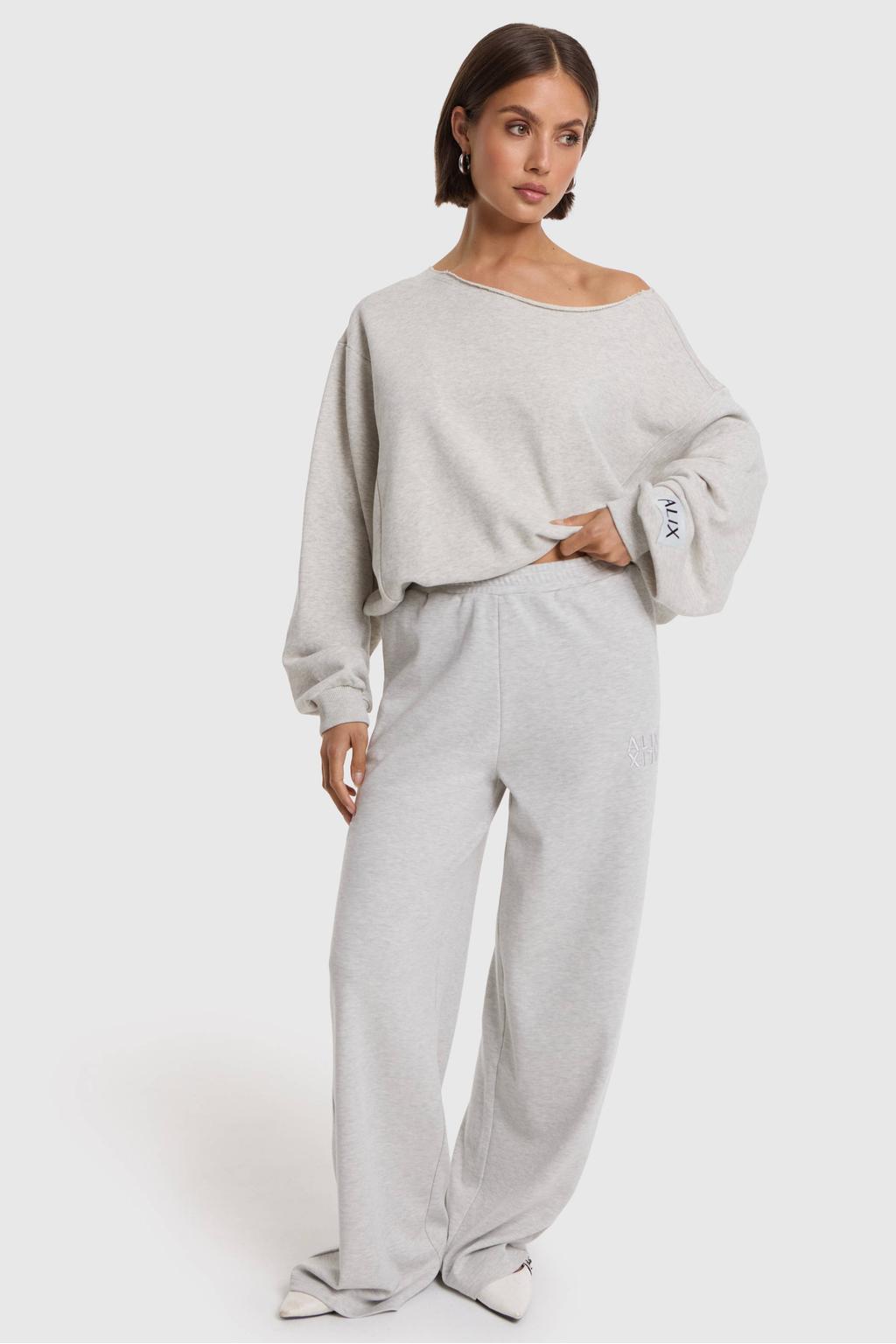 Grijs melange dames Alix the Label wide leg casual broek met effen