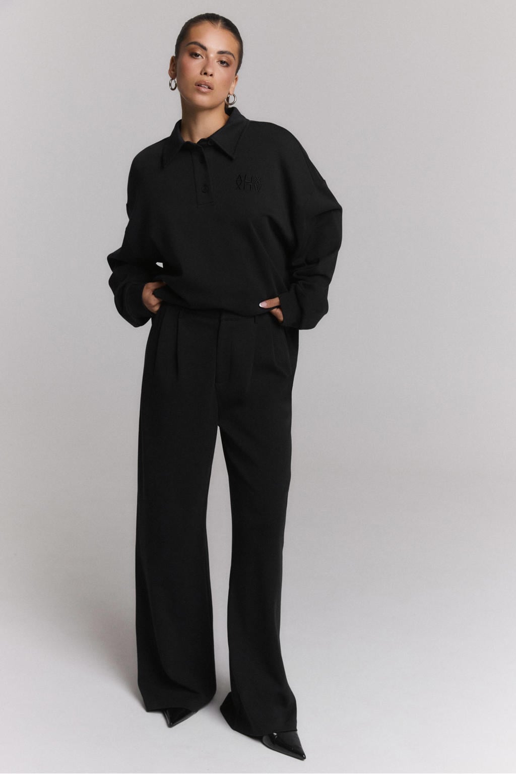 Alix the Label wide leg pantalon met plooien - zwart