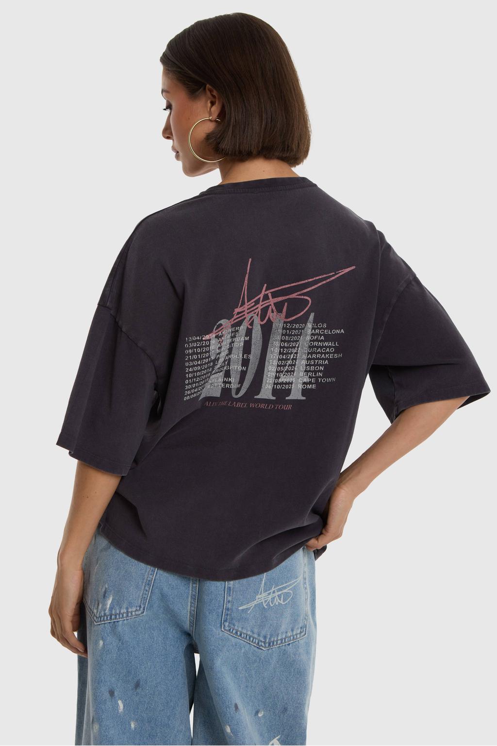 Grijze dames Alix the Label T-shirt met effen, korte mouwen en ronde hals