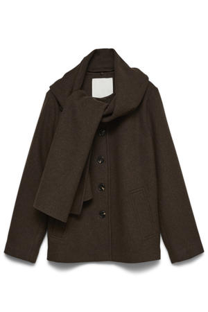 Plus Size winterjas met wol - donkerbruin