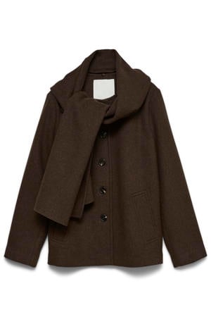 Plus Size winterjas met wol - donkerbruin