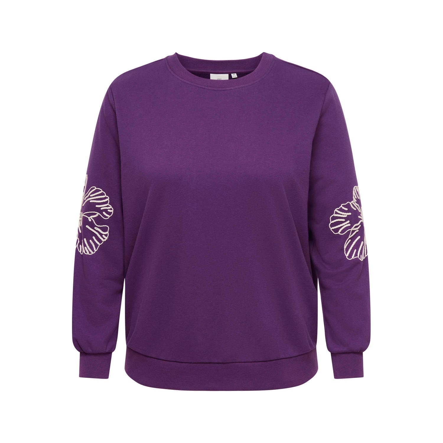 ONLY CARMAKOMA Plus Size rechtvallende gebloemde sweater met borduursels paars