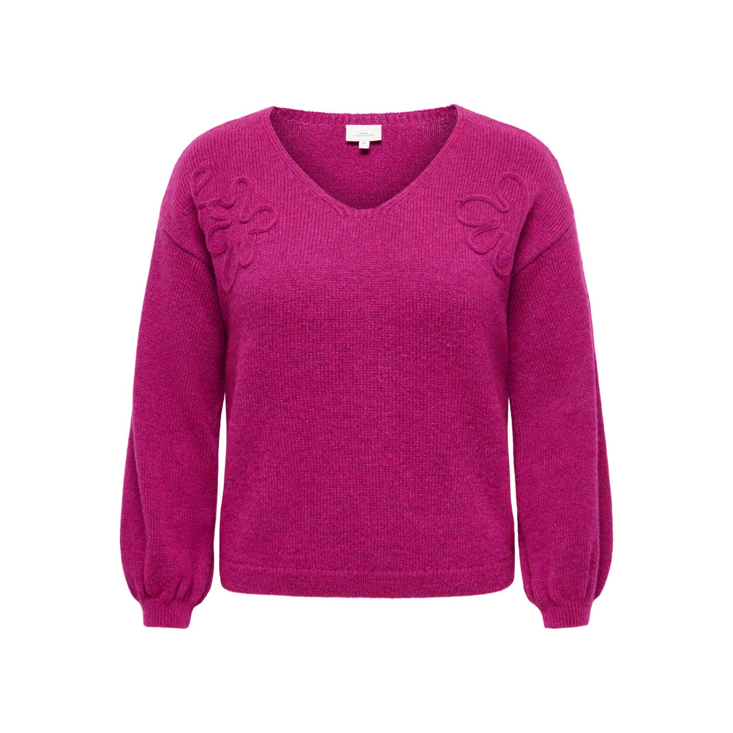 ONLY CARMAKOMA Carphilop L S V-Neck Pullover Knt Plus Size gebreide trui fuchsia