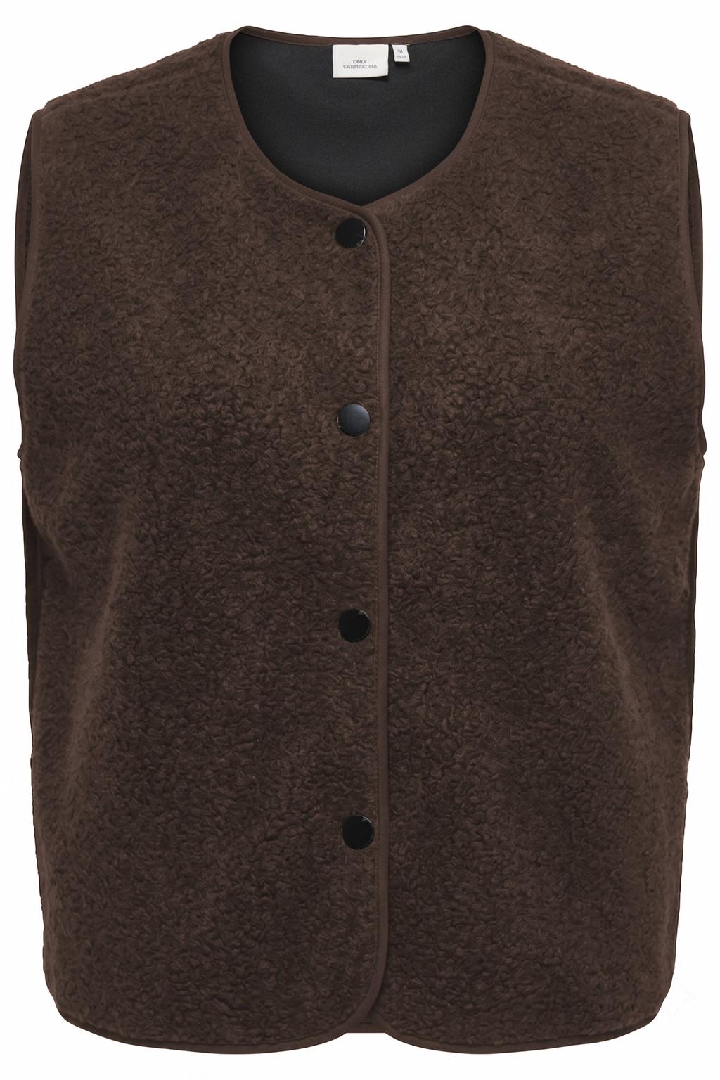 Donkerblauwe dames ONLY CARMAKOMA Plus Size teddy gilet met effen en knoopsluiting