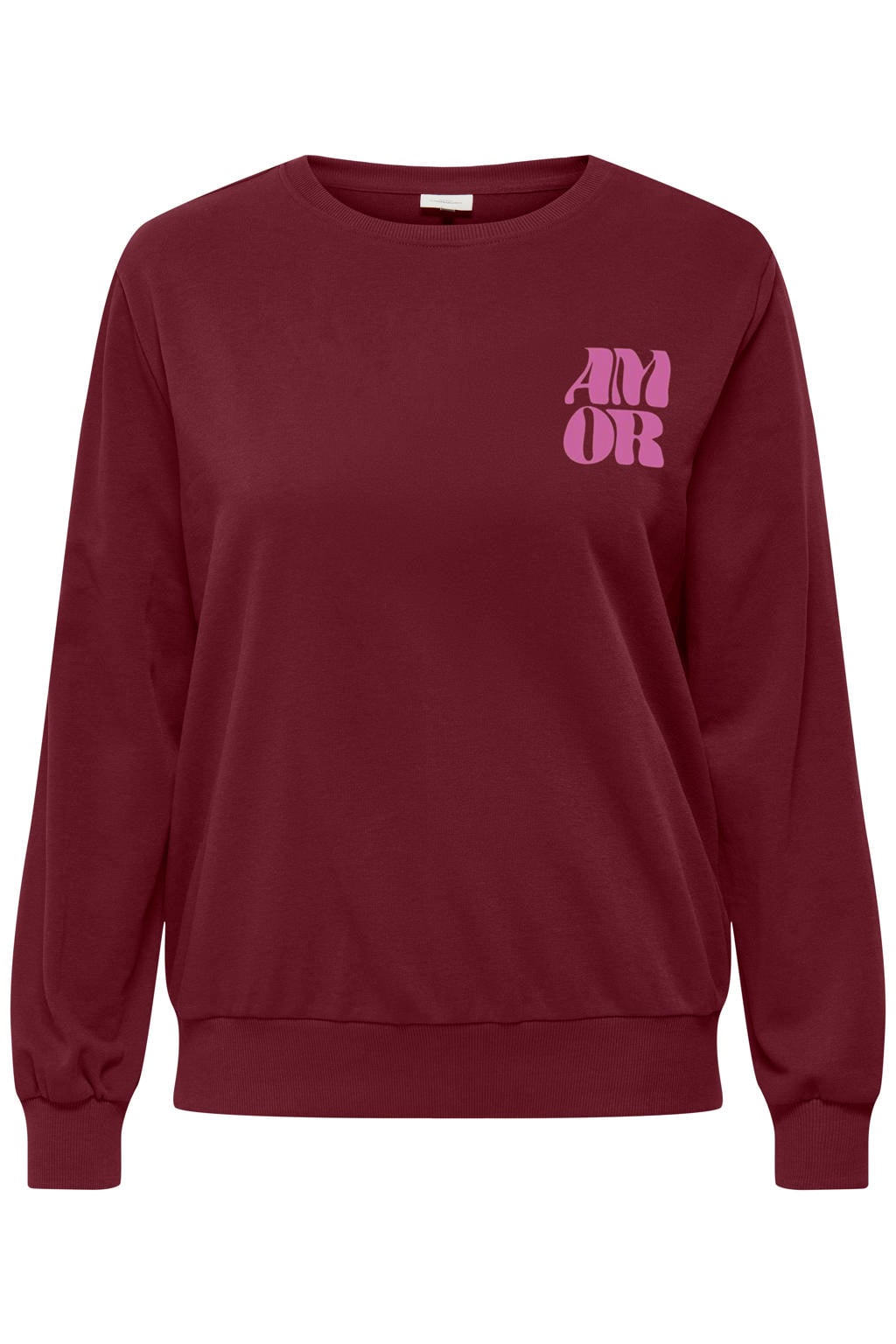 ONLY CARMAKOMA Plus Size rechtvallende sweater met print - donkerrood