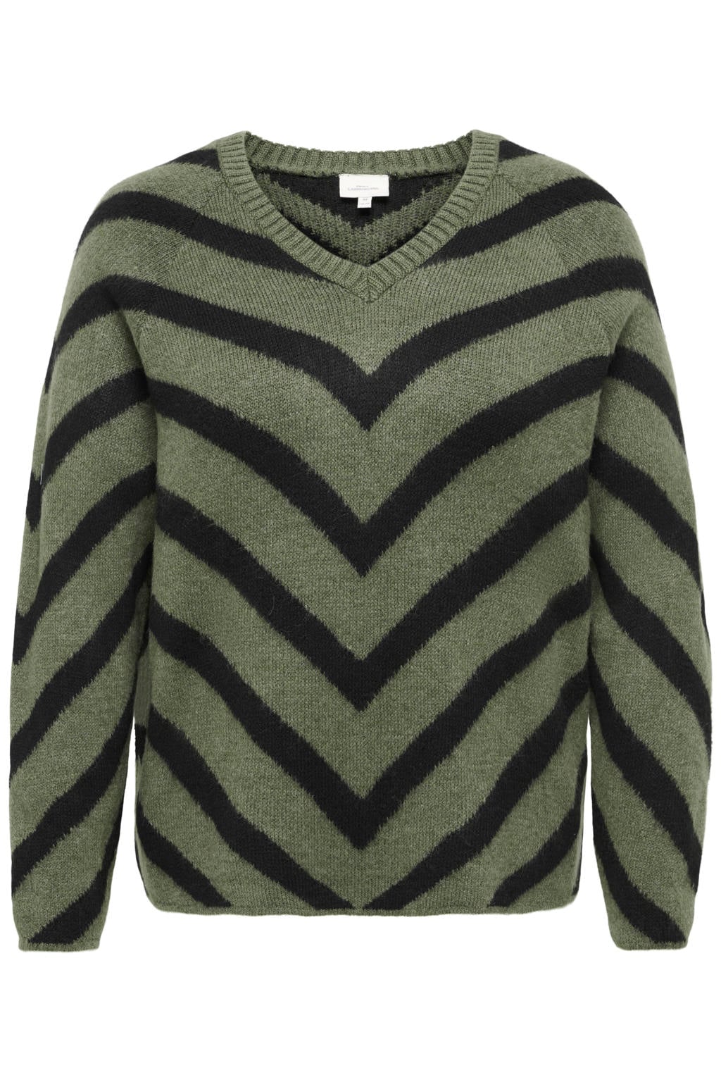 ONLY CARMAKOMA Plus Size gebreide gestreepte trui - groen
