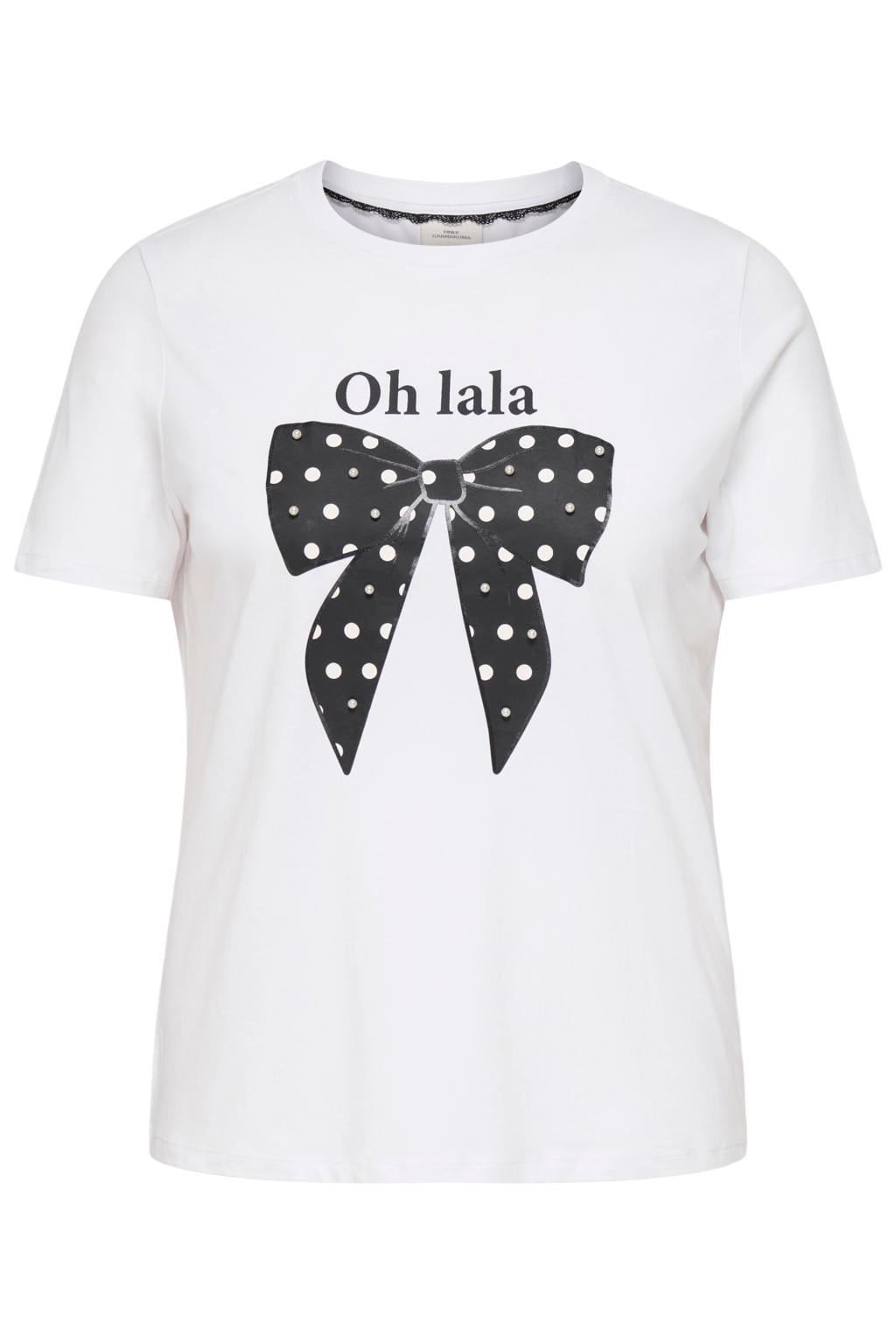 Witte dames ONLY CARMAKOMA Plus Size T-shirt van katoen met printopdruk en korte mouwen