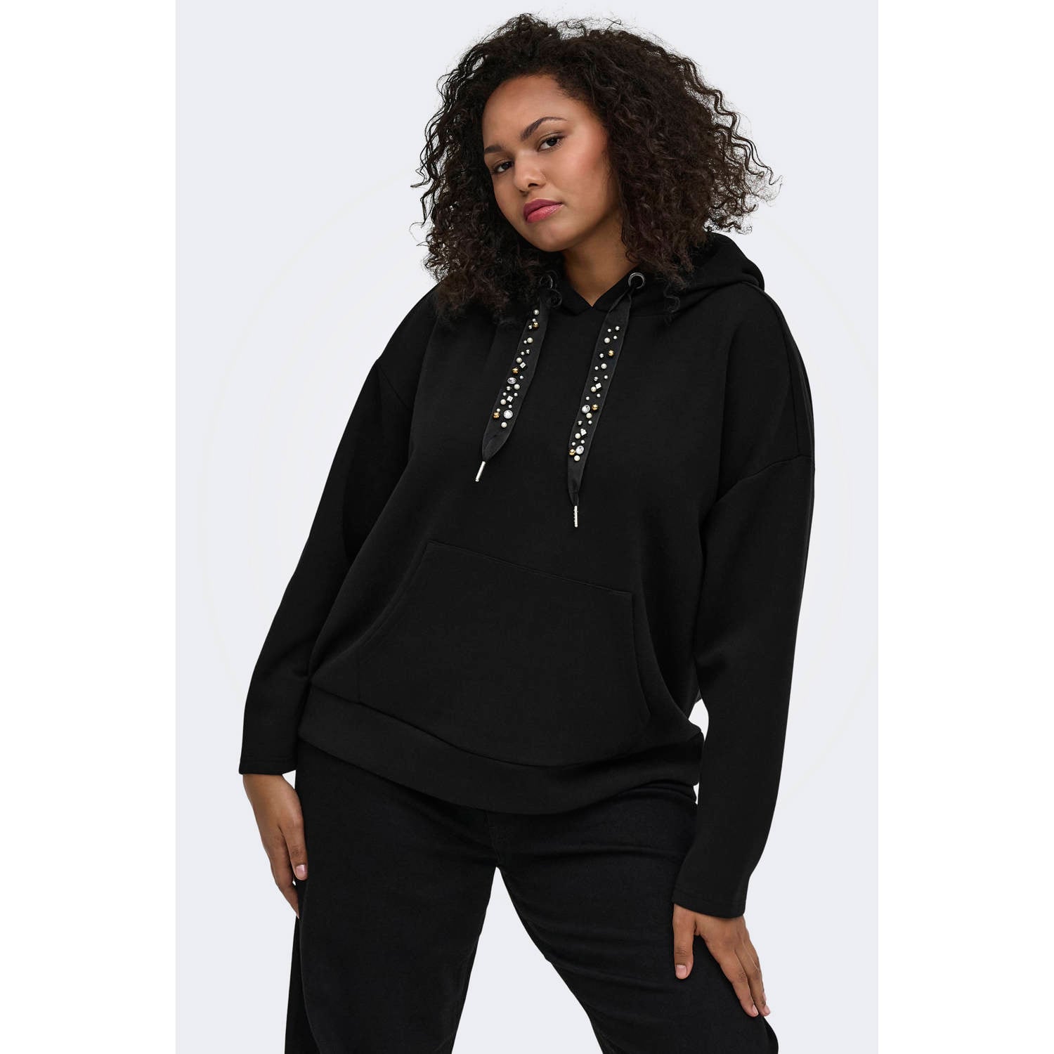 ONLY CARMAKOMA Plus Size hoodie met strass-steentjes zwart