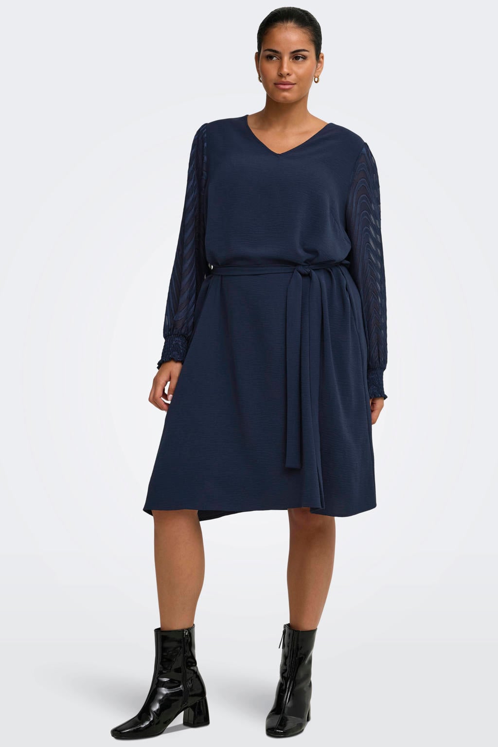ONLY CARMAKOMA Carmetta L/S Mini Dress Wvn Plus Size jurk - donkerblauw