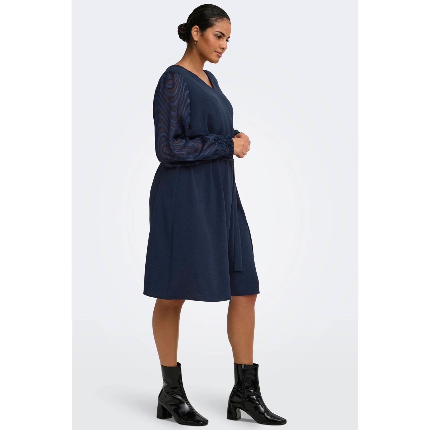 ONLY CARMAKOMA Carmetta L S Mini Dress Wvn Plus Size jurk donkerblauw
