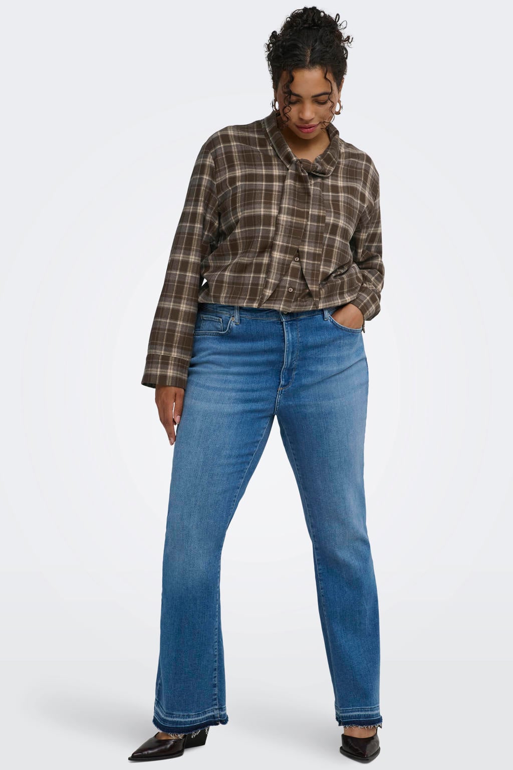 ONLY CARMAKOMA Plus Size geruite blouse - bruin