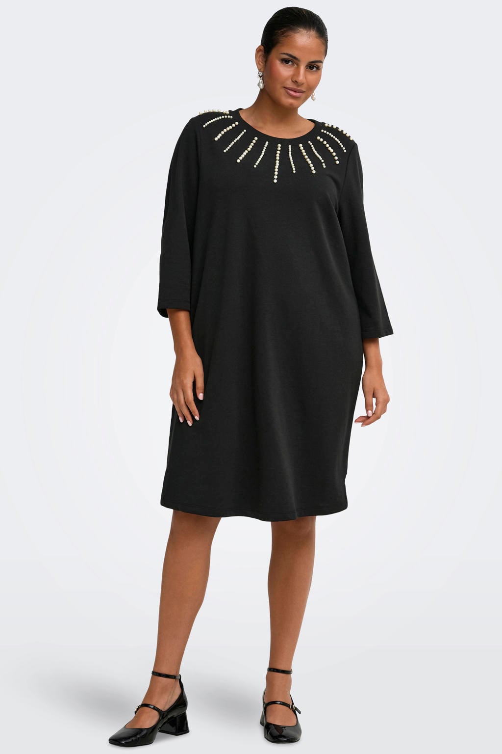 ONLY CARMAKOMA Caramber 3/4 o-neck midi sweat dress jrs Plus Size - zwart