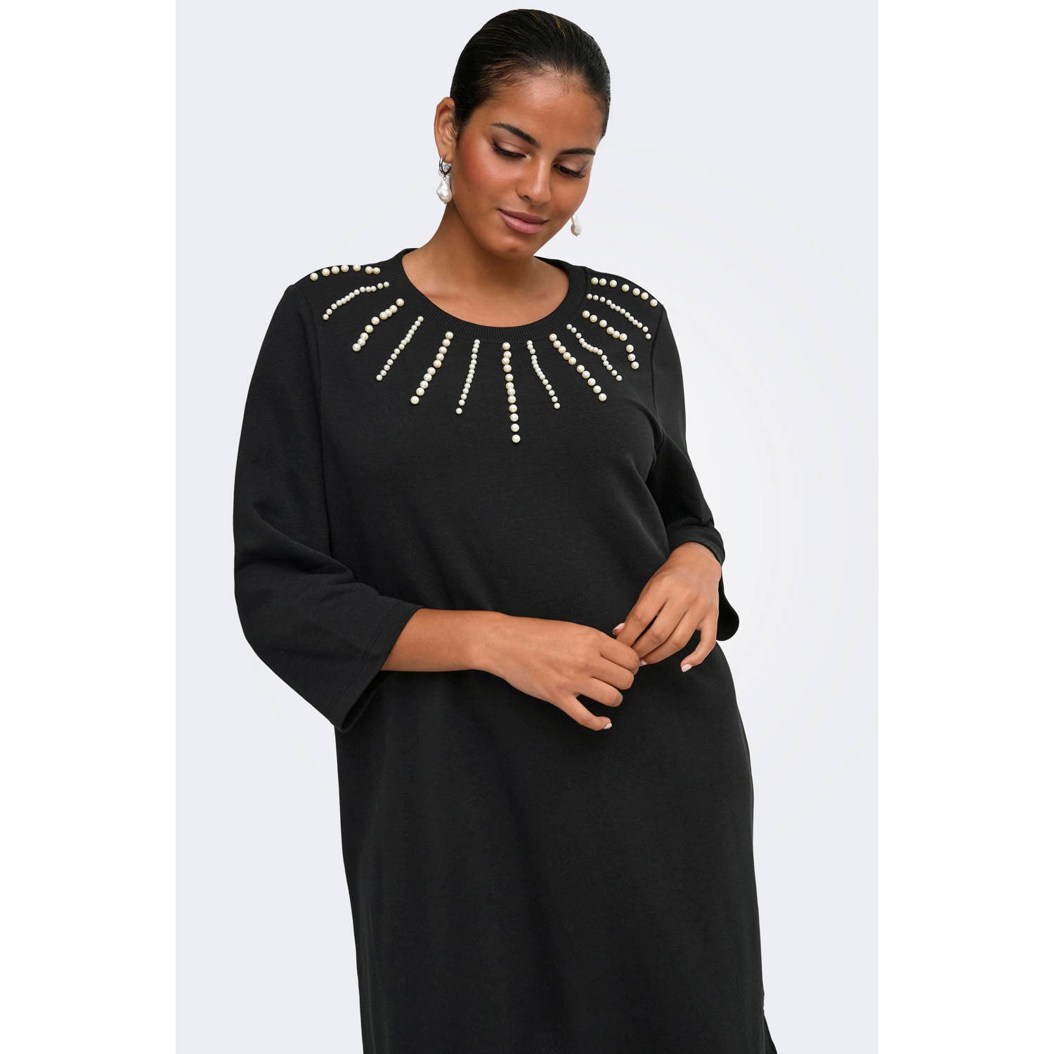 ONLY CARMAKOMA Caramber 3 4 o-neck midi sweat dress jrs Plus Size zwart