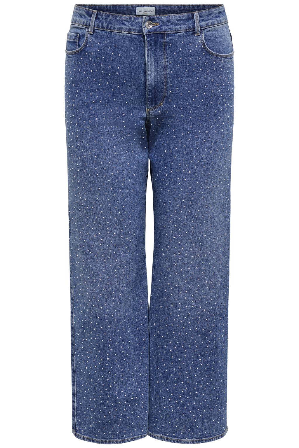 ONLY CARMAKOMA Plus Size wide leg jeans met strass-steentjes - medium blue denim