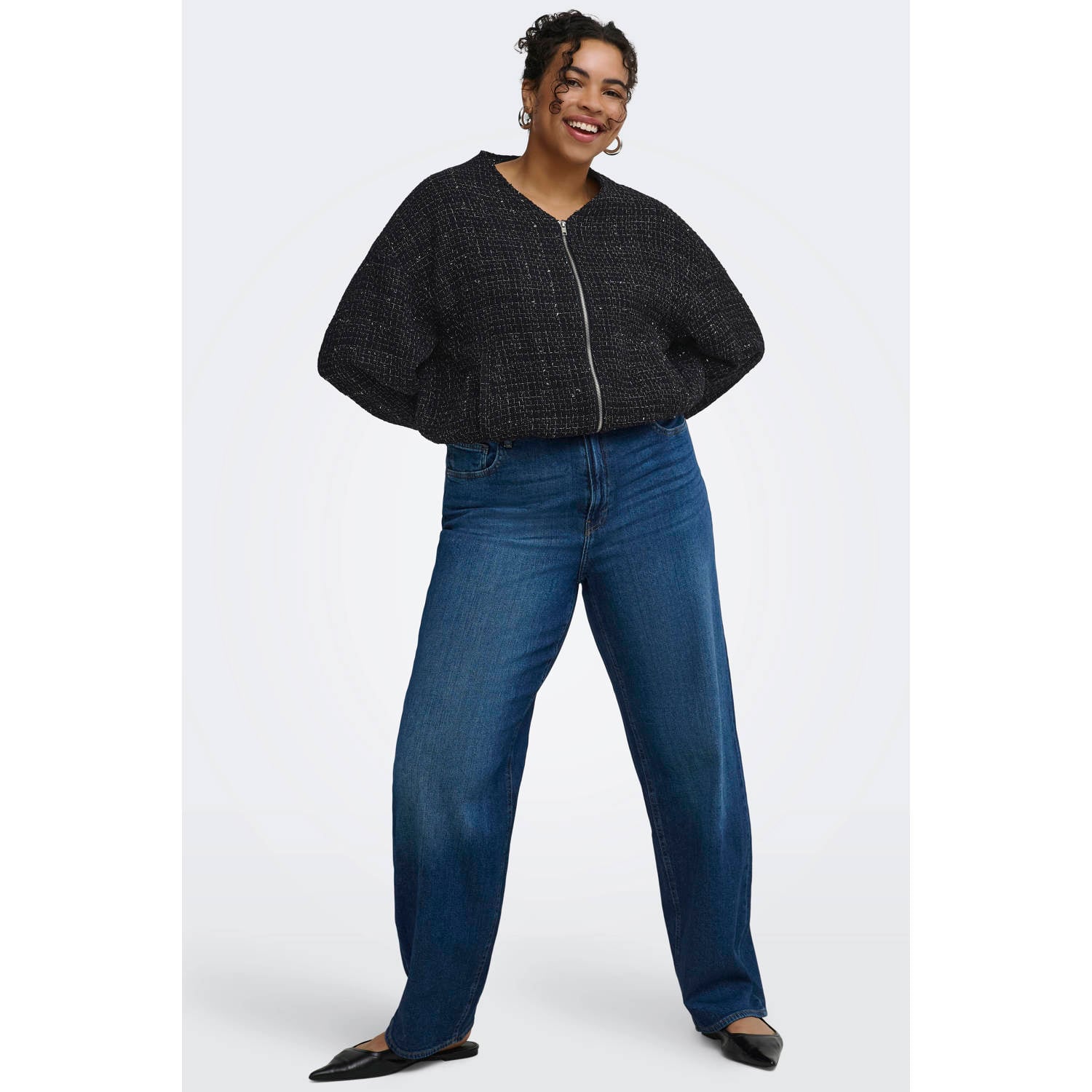 ONLY CARMAKOMA Caramaya L S Boucle Glitter Bomber Pnt Plus Size bomberjack zwart
