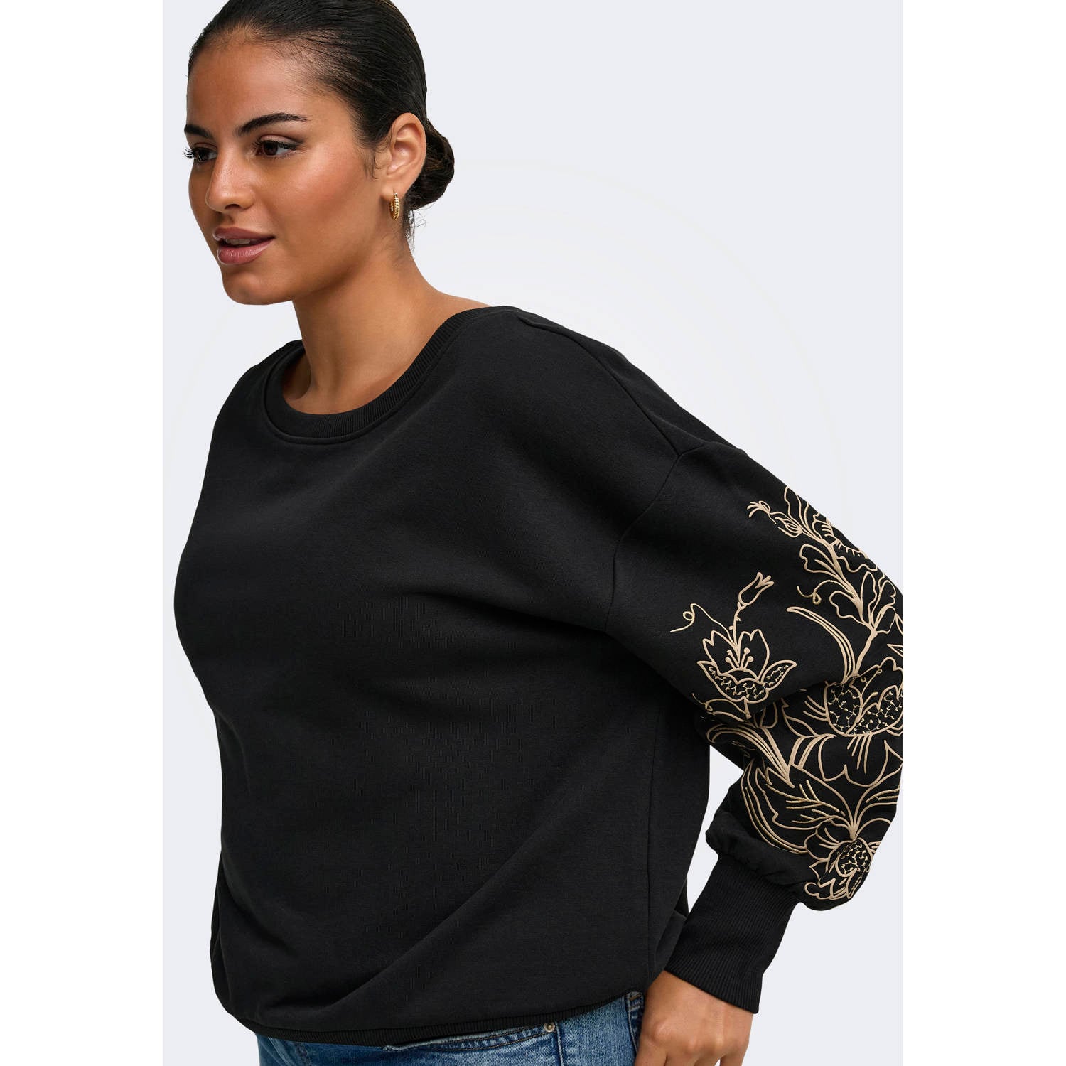 ONLY CARMAKOMA Plus Size regular fit trui met borduursels zwart