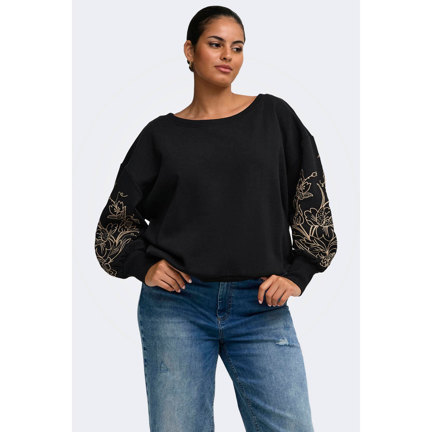 ONLY CARMAKOMA Plus Size regular fit trui met borduursels zwart