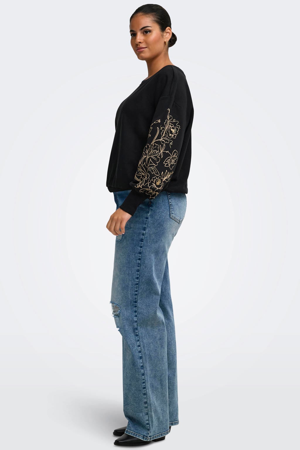 ONLY CARMAKOMA Plus Size regular fit trui met borduursels - zwart