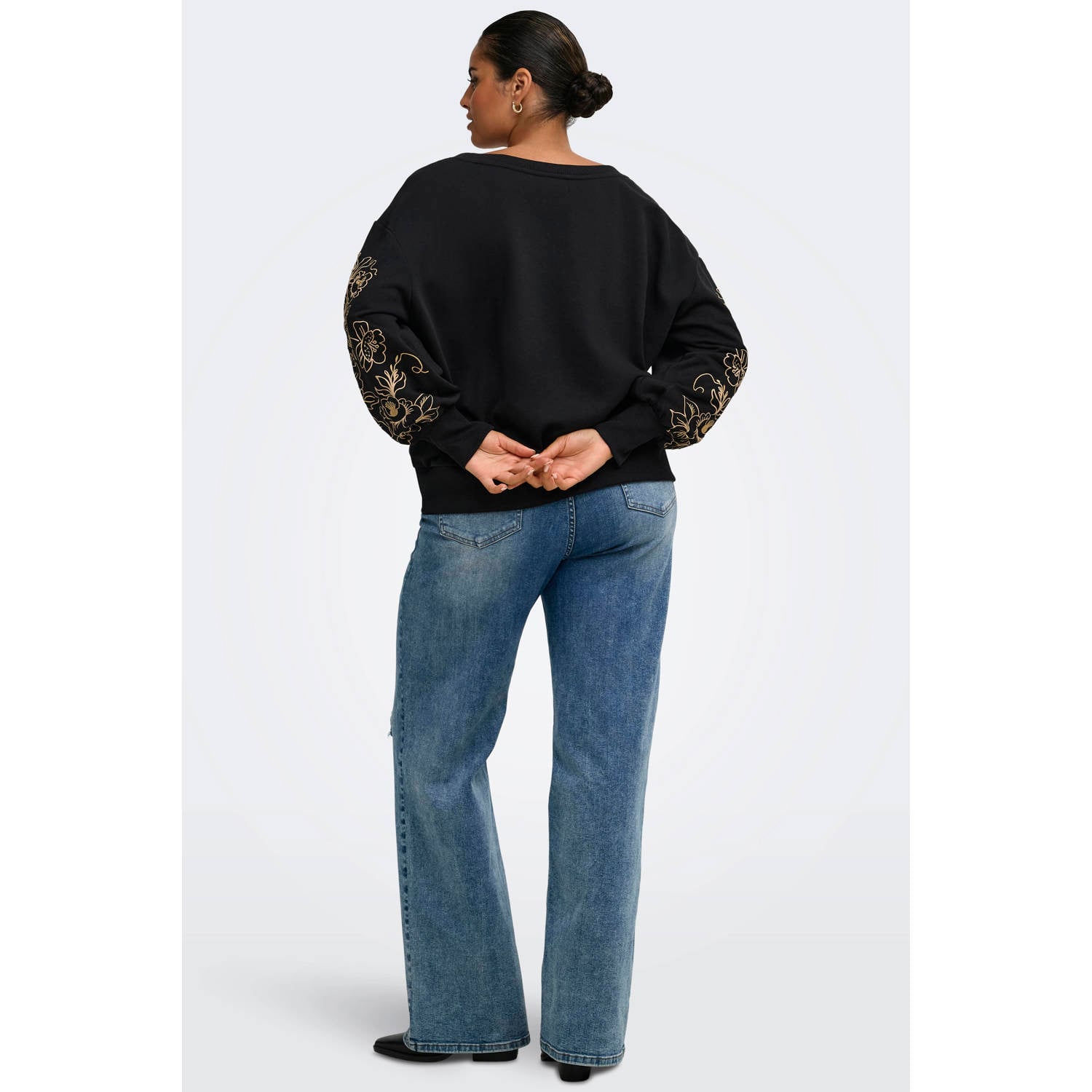 ONLY CARMAKOMA Plus Size regular fit trui met borduursels zwart