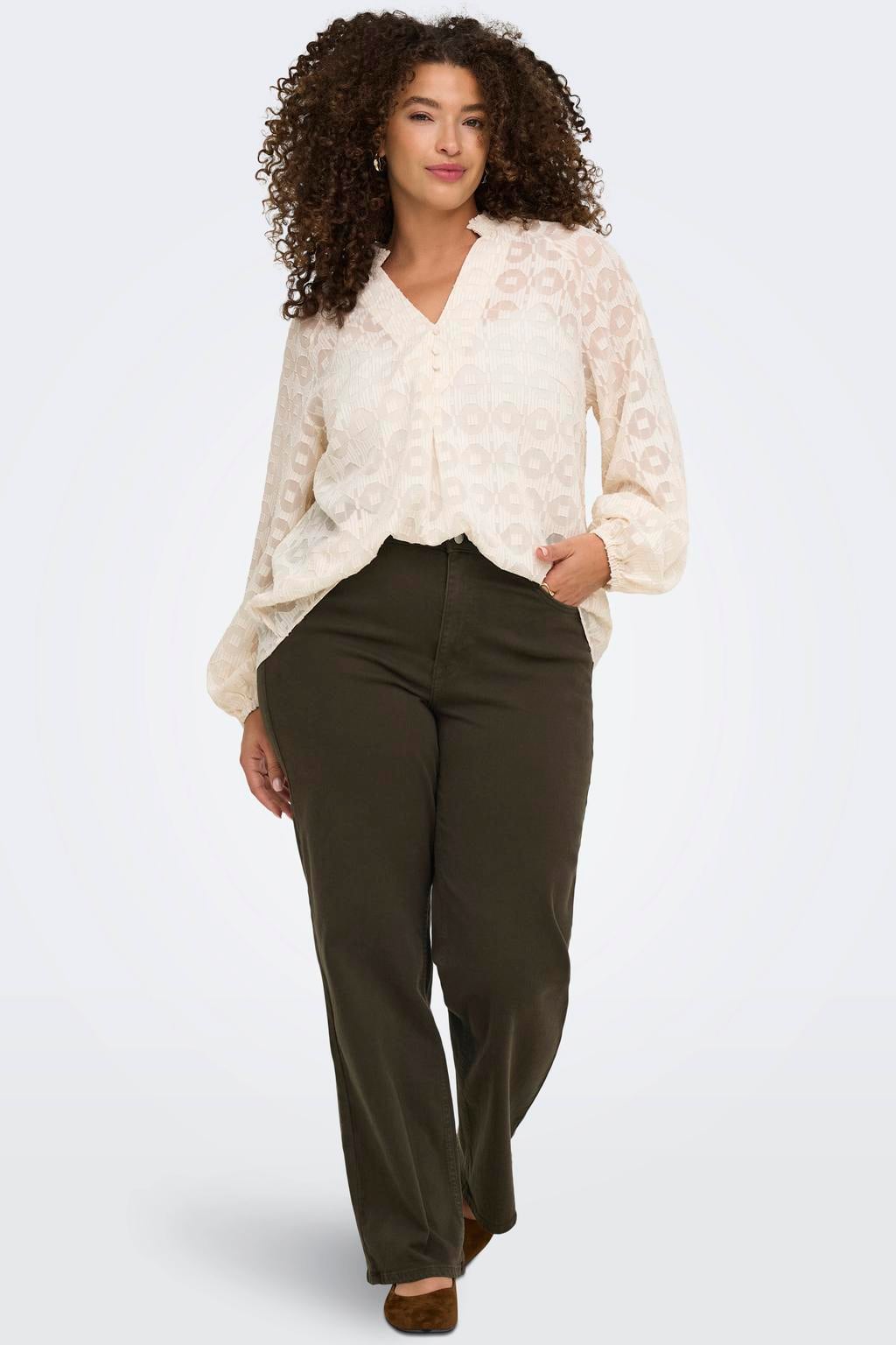 ONLY CARMAKOMA Carwilly Hw Wide Col Cro11 Plus Size wide leg jeans - bruin