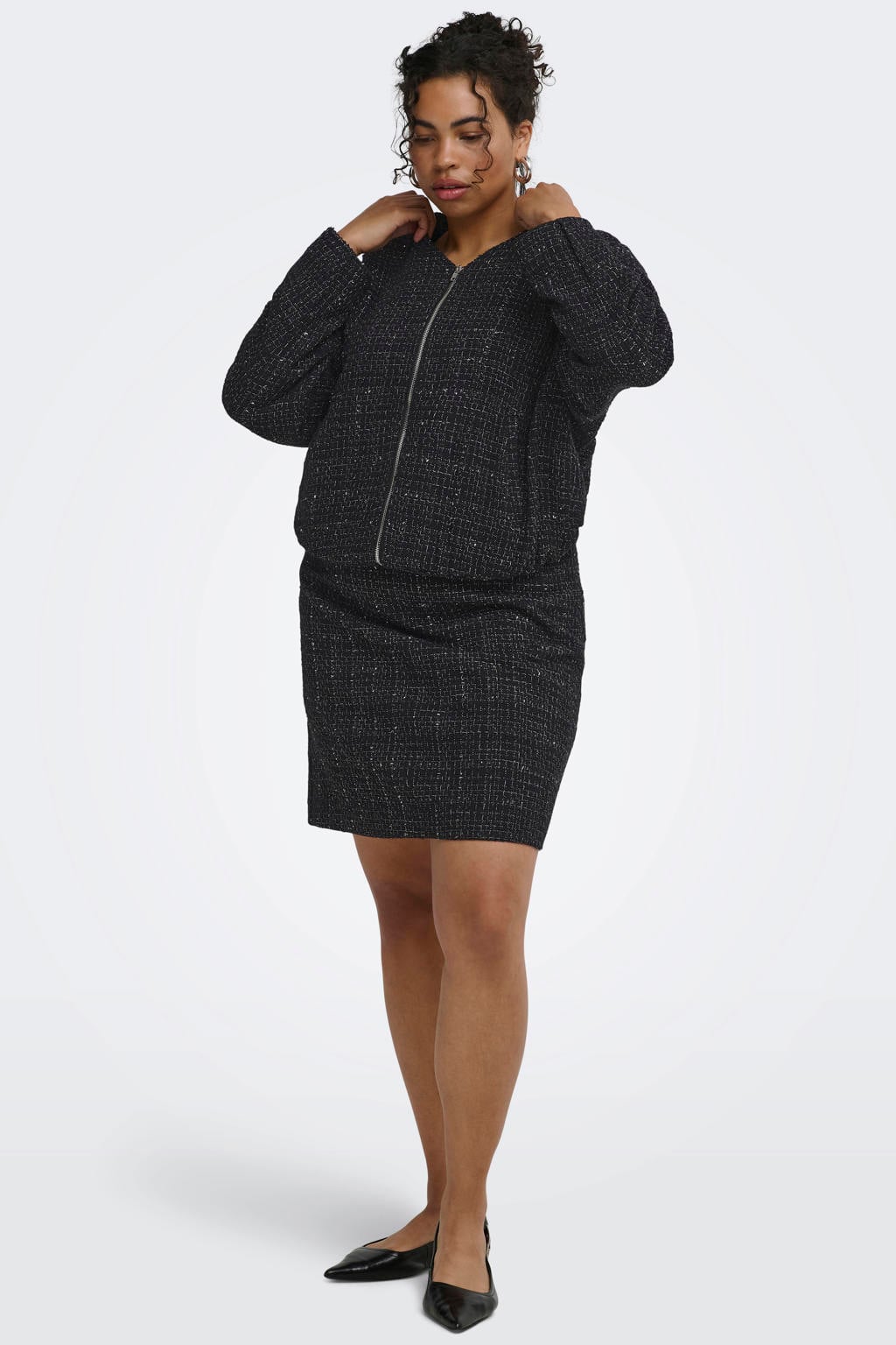 ONLY CARMAKOMA Plus Size mini kokerrok met glitters - zwart