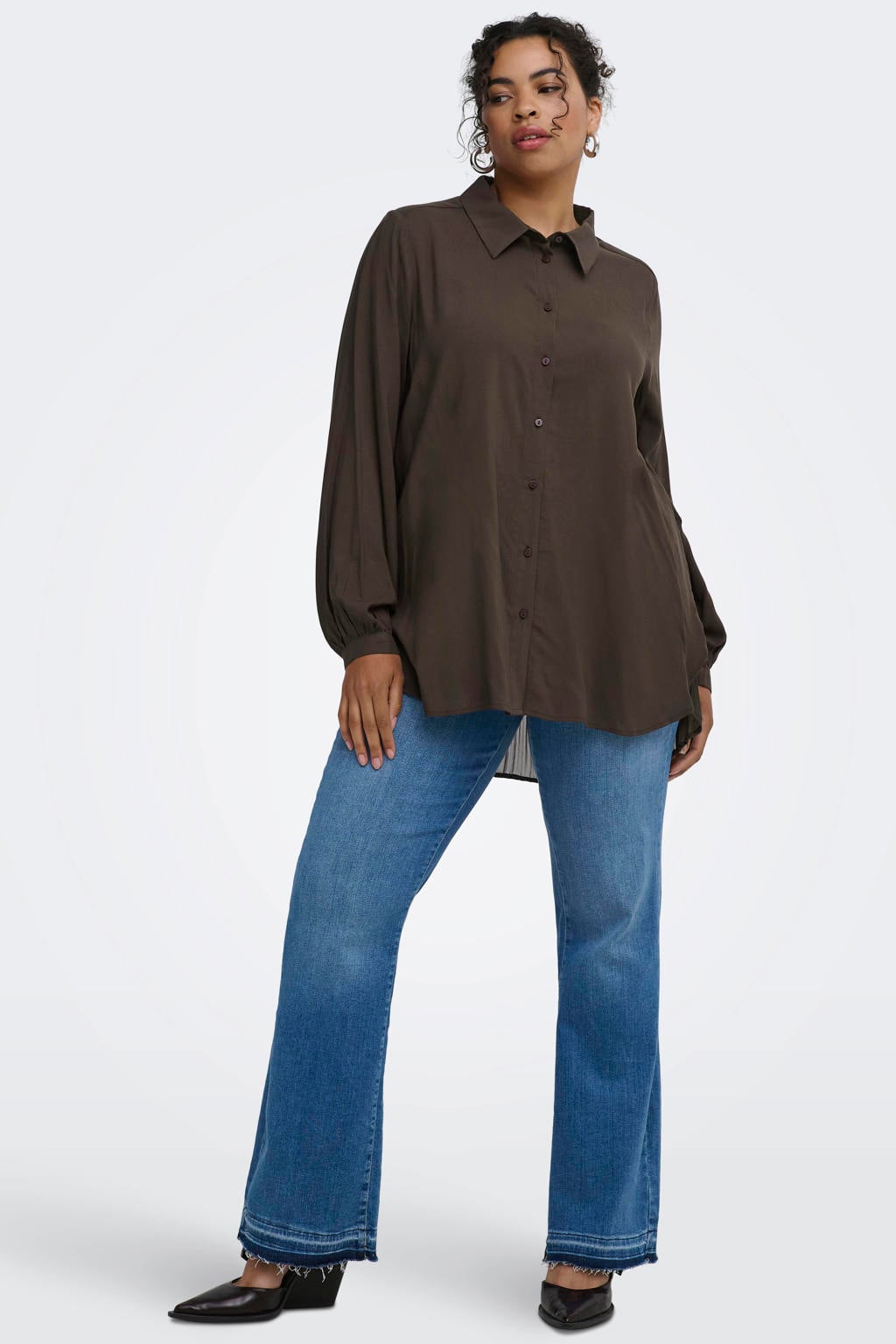 ONLY CARMAKOMA Carfreyja L/S Long Shirt Wvn Plus Size rechtvallende blouse - donkerbruin