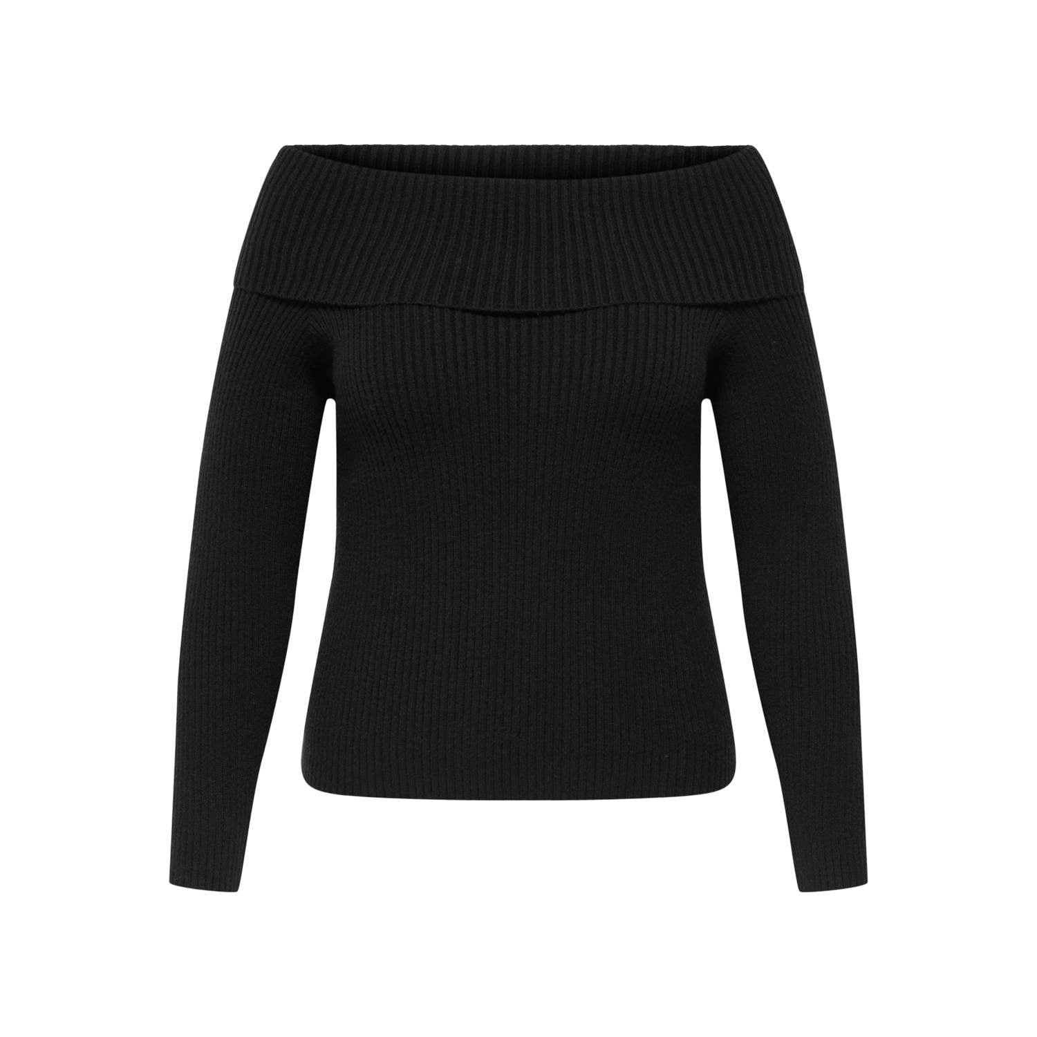 ONLY CARMAKOMA Plus Size off shoulder rechtvallende gebreide trui zwart