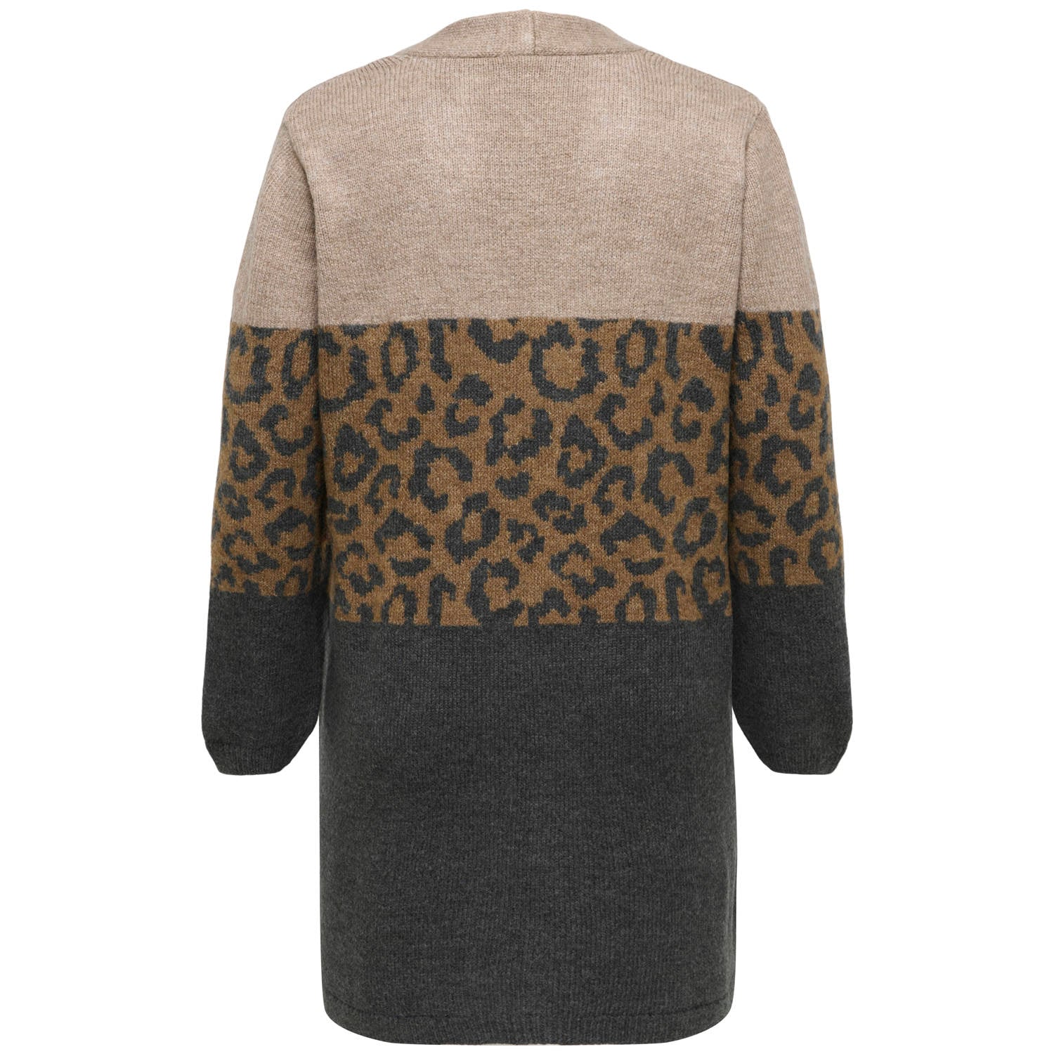 ONLY CARMAKOMA Plus Size aansluitend lang gebreid vest met print bruin