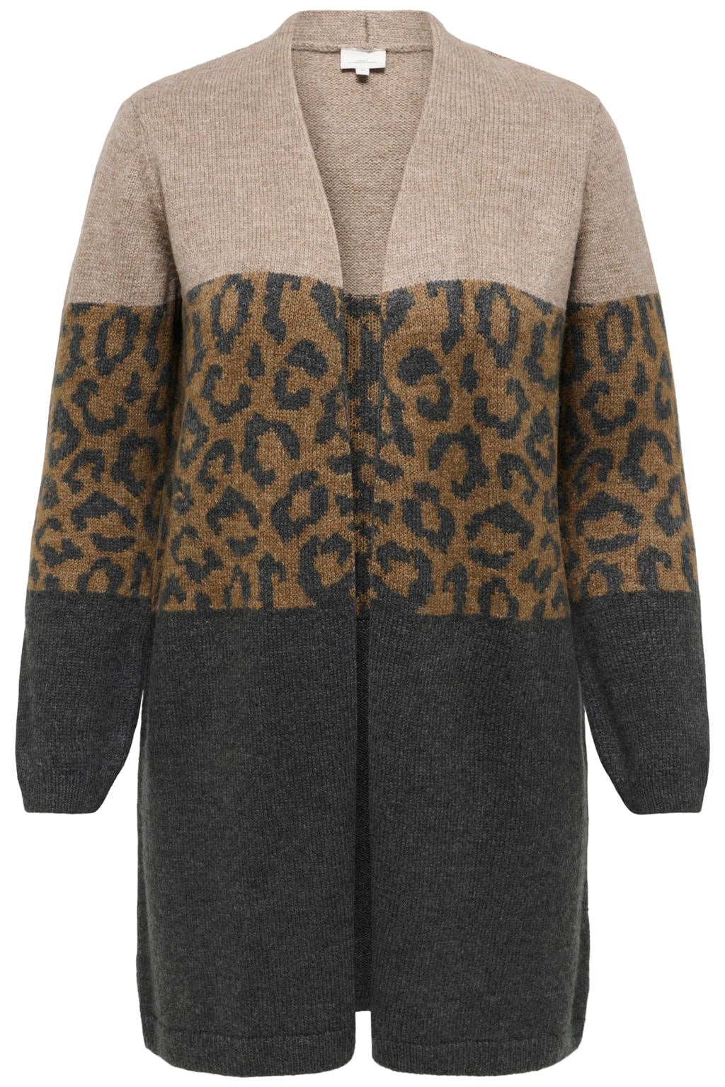 ONLY CARMAKOMA Plus Size aansluitend lang gebreid vest met print - bruin
