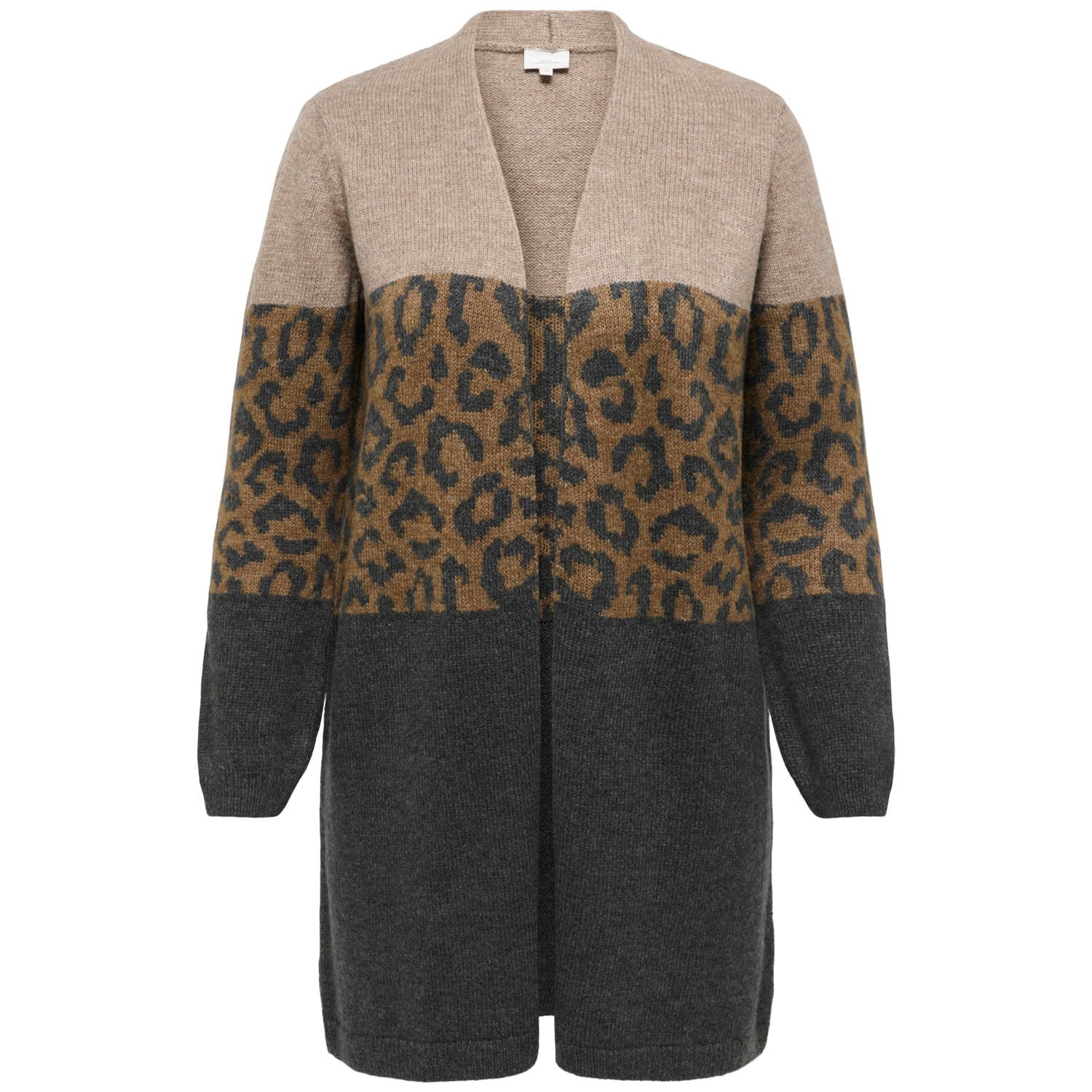 ONLY CARMAKOMA Plus Size aansluitend lang gebreid vest met print bruin