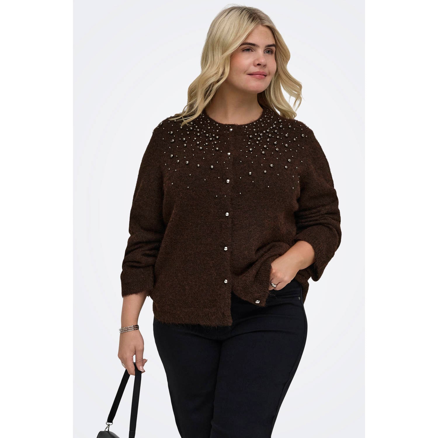 ONLY CARMAKOMA Plus Size gebreid vest met wol donkerbruin