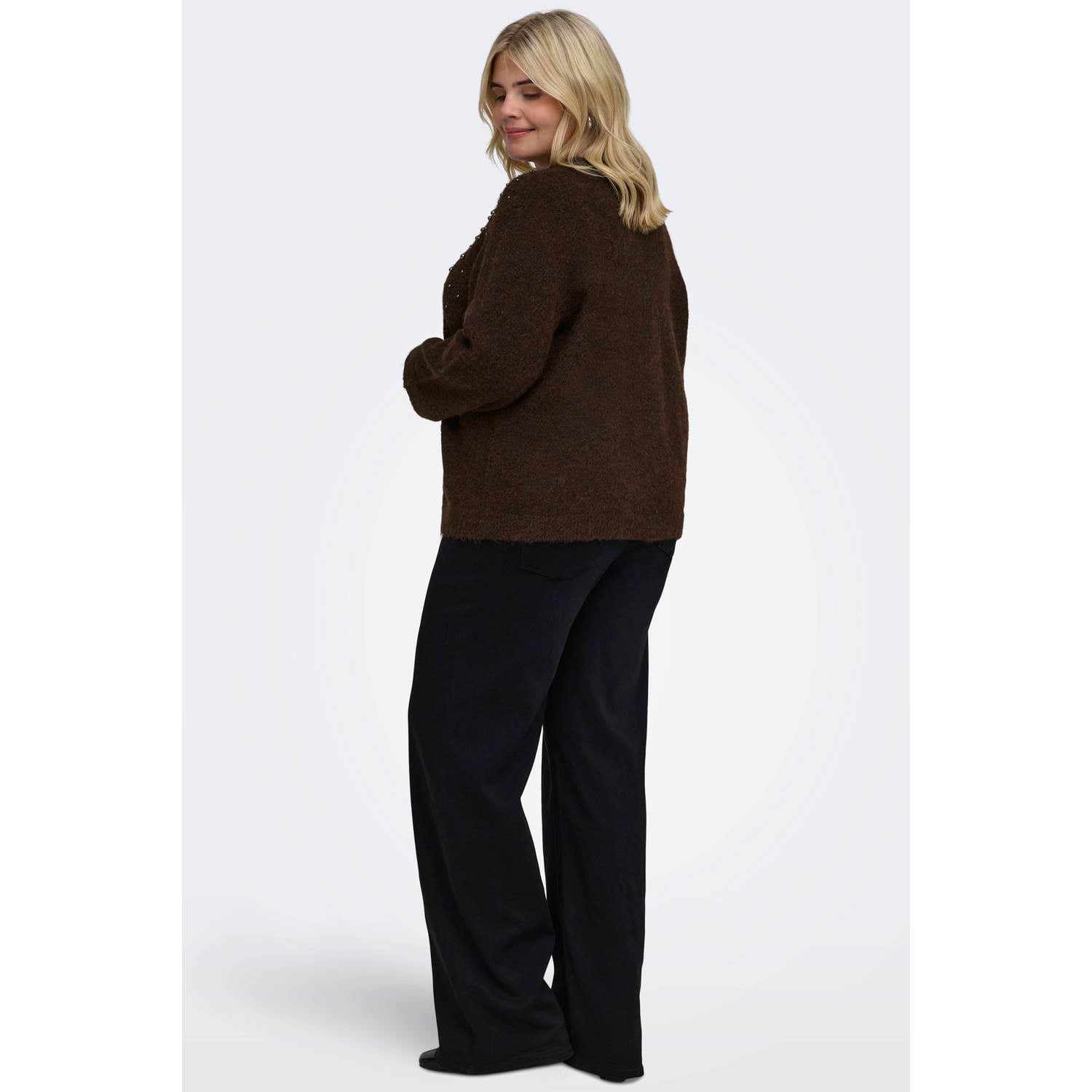 ONLY CARMAKOMA Plus Size gebreid vest met wol donkerbruin
