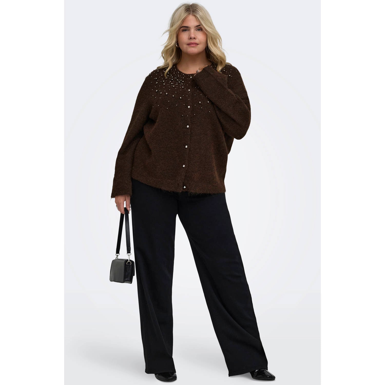 ONLY CARMAKOMA Plus Size gebreid vest met wol donkerbruin