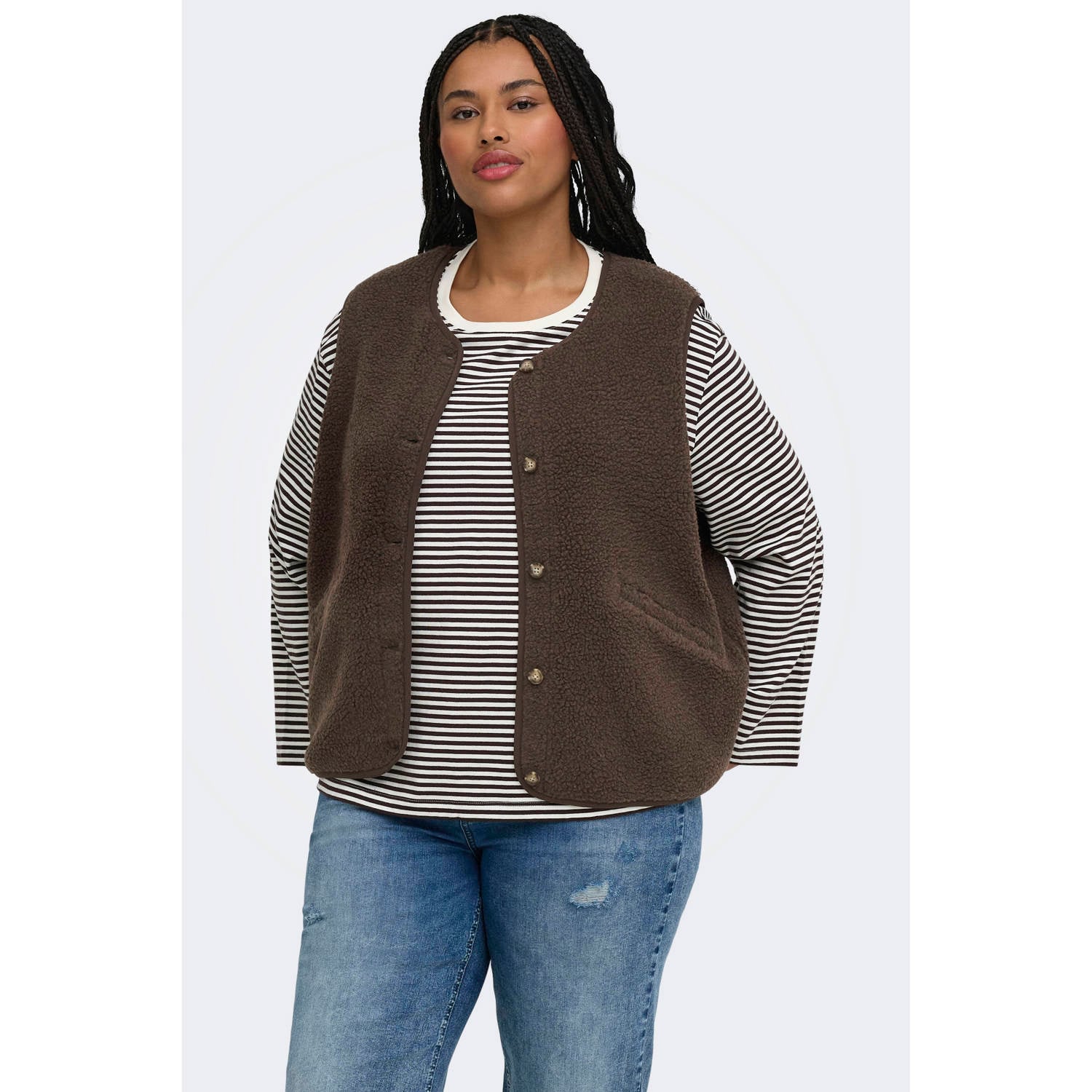 ONLY CARMAKOMA Plus Size teddy gilet donkerbruin