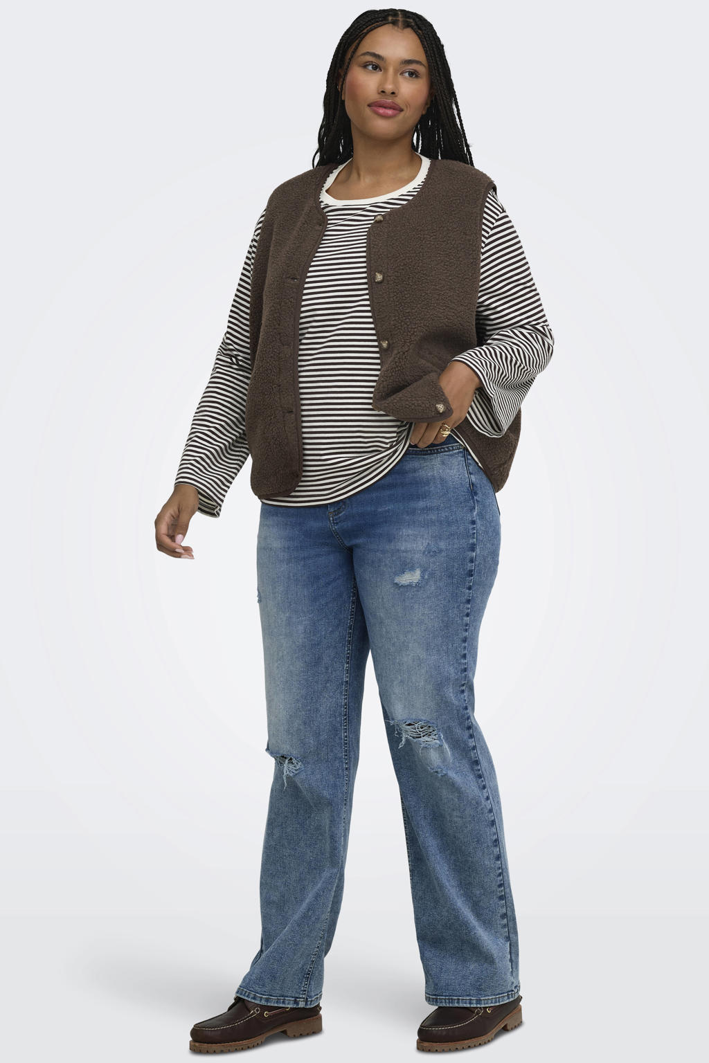 ONLY CARMAKOMA Plus Size teddy gilet - donkerbruin