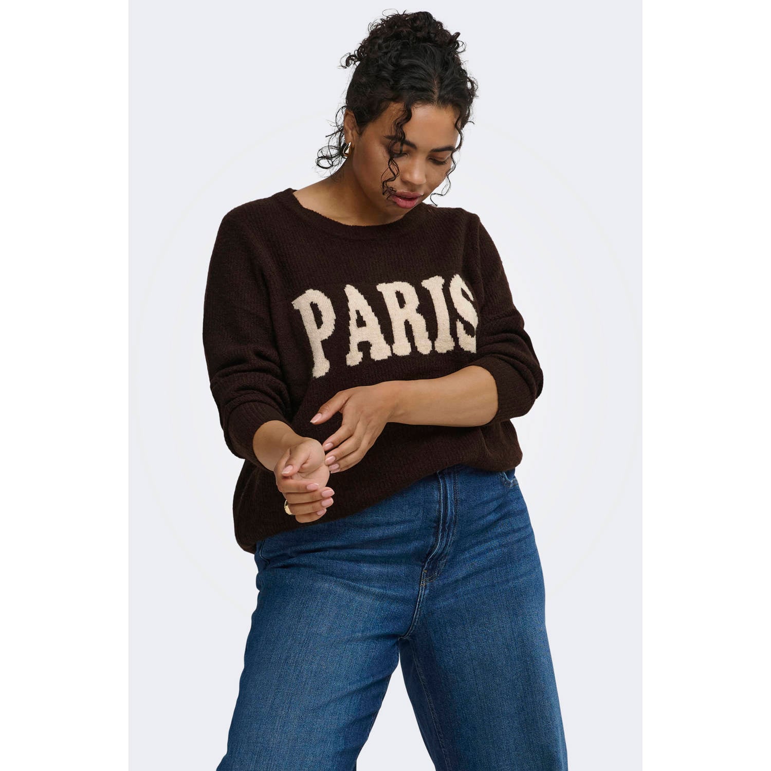 ONLY CARMAKOMA Plus Size gebreide trui met print en wol donkerbruin